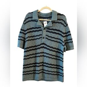 NWT Abercrombie & Fitch Men's Green Striped Camp Collar Button Sweater M